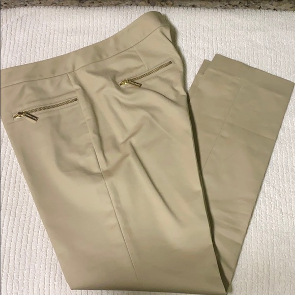 Michael Kors Khaki Slacks Gold Zippers 